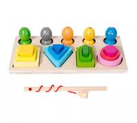LLTCMYGS Giocattolo Montessori in Legno 2 in 1, Blocchi da Impilare a Forme & Gioco Magnetico di Pesca per Bambini