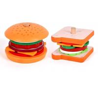 LLTCMYGS Giocattolo Montessori in Legno per impilare cibi, Set per Costruire Hamburger e panini con Carte abbinate