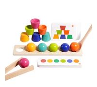 LLTCMYGS Giocattolo Montessori Palline e Bicchieri di Legno, Set di Ordinamento e Abbinamento dei Colori con Pinze e Cucchiaio