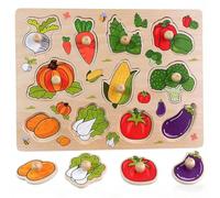 LLTCMYGS Giocattolo Puzzle con Pomello di Legno per Verdure, Giocattolo Montessori per Lo Sviluppo della Motricità Fine