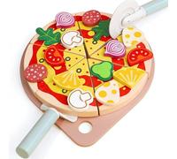 LLTCMYGS Gioco in Legno Montessori Pizza, Set da Taglio per Gioco di finzione, Giocattolo educativo da Cucina