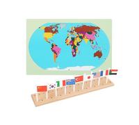 LLTCMYGS Mappa del Mondo in Legno Bandiera Nazionale Scienza Cognizione Insegnamento AIDS, Giocattoli educativi precoci per Bambini