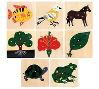 LLTCMYGS Montessori Puzzle Pannello Animale E Vegetale, Manopola Set di Pannelli di Animali E Piante in Legno (8 Pezzi)