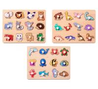 LLTCMYGS Puzzle con Spilli in Legno Montessori, Giocattolo di Riconoscimento di Animali, Dinosauri e Creature Marine per Bambini in età Prescolare