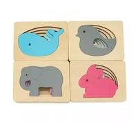 LLTCMYGS Puzzle in Legno Montessori a più Strati con Animali, Giocattoli con Pannelli di Animali dei Cartoni