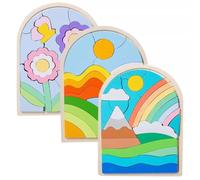 LLTCMYGS Puzzle in Legno Montessori a Strati, Set da 3 Puzzle a Tema Fiore/Tramonto/Arcobaleno per Bambini