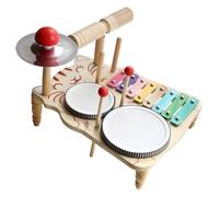 LLTCMYGS Set di Batteria in Legno Montessori per Bambini, Giocattolo Musicale Multifunzionale con Xilofono, Piatti e Bacchette