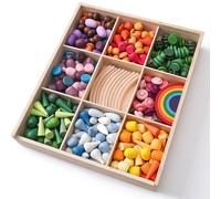 LLTCMYGS Set di Blocchi da Costruzione in Legno Arcobaleno Montessori, Giocattolo di Gioco Aperto con Parti Sfuse,Model a