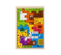 LLTCMYGS Set di Puzzle di Legno Tetris 4-in-1, Blocchi con Motivi di Animali, Veicoli e Persone,Model a