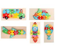 LLTCMYGS Set di Puzzle per Veicoli di Trasporto per Bambini in Legno, Puzzle a Blocchi per l'educazione Montessori (5 Pezzi)