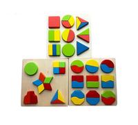 LLTCMYGS Tavola Puzzle a Forma di Blocco di equa Divisione in Legno, Giocattolo di riconoscimento del Colore e della Forma Montessori (3 Pezzi)