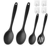 LLTLGF 4 cucchiai in silicone, nero antiaderente, cucchiaio in silicone, piccolo cucchiaio in silicone per la cucina, resistente al calore, manico lungo, per cucinare, mescolare, mescolare, cuocere,