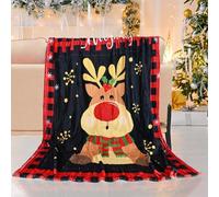 LLTTEER Coperta Natalizia con Babbo Natale, Coperta Plaid Flanella Natalizia Babbo Natale e renna fiocco di neve, Coperta di Natale per divano,Caldo Letto Coperta (Natale-04, 130 x 150 cm)