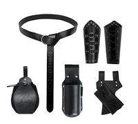 LLTTEER Costume medievale da cavaliere, set di accessori per Halloween, costume da necromico, medievale, guerriglieri medievali, borsa da cintura, fondina per spada e bottiglia per cosplay (Nero)