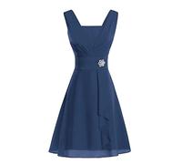 LLUO Abito da donna, sexy, elegante, sexy, da cocktail, da sera, da sera, in chiffon, elegante, da damigella d'onore, estivo, per matrimonio, taglia grande, Blu scuro, XL