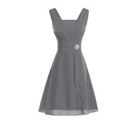 LLUO Abito da donna, sexy, elegante, sexy, da cocktail, da sera, da sera, in chiffon, elegante, da damigella d'onore, estivo, per matrimonio, taglia grande, grigio., S