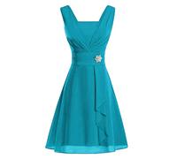 LLUO Abito da donna, sexy, elegante, sexy, da cocktail, da sera, da sera, in chiffon, elegante, da damigella d'onore, estivo, per matrimonio, taglia grande, Blu, M