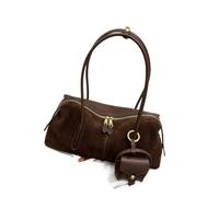 lluoqian Outings Borsa a cuscino Boston in pelle scamosciata - Borsa a tracolla grande e capiente da portare sottobraccio, borsa da bowling minimalista e urbana(Coffee)