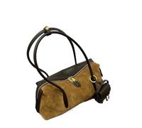 lluoqian Outings Borsa a cuscino Boston in pelle scamosciata - Borsa a tracolla grande e capiente da portare sottobraccio, borsa da bowling minimalista e urbana(Brown)