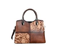 lluoqian Outings Borsa a secchiello da donna in pelle conciata al vegetale - Borsa a mano e a tracolla con stampa retrò in rilievo e effetto invecchiato a mano(Coffee)