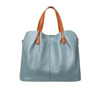 lluoqian Outings Top-Grain Leather Tote Bag - Medium Capacity Color-Block Handheld & Crossbody Bag, Urban Minimalist for Commute(Linen blue)