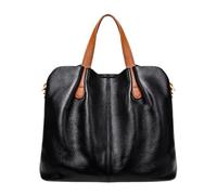 lluoqian Outings Top-Grain Leather Tote Bag - Medium Capacity Color-Block Handheld & Crossbody Bag, Urban Minimalist for Commute(Black)