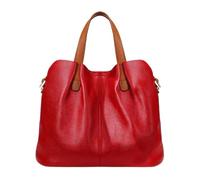 lluoqian Outings Top-Grain Leather Tote Bag - Medium Capacity Color-Block Handheld & Crossbody Bag, Urban Minimalist for Commute(Bright red)