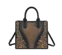 lluoqian Outings Women's Top-Grain Leather Crossbody Bag - Retro Embossed Hand-Painted Large Capacity Handheld Bag,Vintage Style(Coffee)