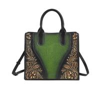 lluoqian Outings Women's Top-Grain Leather Crossbody Bag - Retro Embossed Hand-Painted Large Capacity Handheld Bag,Vintage Style(Green)