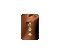 LLWOM Orecchini pendenti da donna placcati in oro 14 K con zirconia cubica | Orecchini pendenti da donna, con zirconia cubica, a forma di fiore, stella del nord, ideali per matrimoni, feste