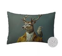 LLWYH Federe Cuscini per Esterno Impermeabile 30x50 cm, 2 Pezzi Federe Cuscini Divano Animali Copri Cuscini per Divano Signor Cervo Uccello Federa Cuscino in Lino per Balcone Giardino Patio -FS355