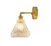 LLXDFUU Applique da parete in oro moderno Applique da parete per bagno in vetro Lampada da parete in ottone in stile retrò vintage con paralume in vetro trasparente Luce per montaggio a parete in meta