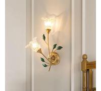 LLXDFUU Applique da Parete Moderna in Oro per Camera da Letto Lampada da Parete in Vetro al Latte Vintage a 2 luci a 2 luci in Stile Francese Ramo Lampada d'Arte da Parete di Lusso Decorazioni per la
