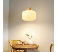 LLXDFUU Lampada a sospensione con paralume in vetro bianco latte Decorazione in legno in stile giapponese Lampadario da interno a testa singola per tavolo da pranzo Comodino Piccolo paralume Lampada a