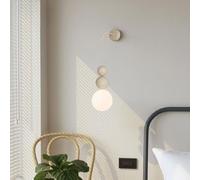 LLXDFUU Lampada da parete a sfera in vetro bianco Sconce da comodino Decorazione per hotel 12 cm Lampada da parete a globo bianco con base bianca Perline lucide moderne Lampada da parete adorabile per