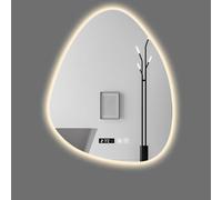 Llxiaoy Specchio da bagno a forma di lacrima, Specchio da bagno illuminabile a LED, Specchio sagomato, Specchio da parete multifunzionale, Bagno Smart Touch(Time/Temp Warm,50 * 70cm)