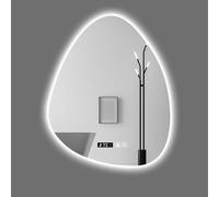 Llxiaoy Specchio da bagno a forma di lacrima, Specchio da bagno illuminabile a LED, Specchio sagomato, Specchio da parete multifunzionale, Bagno Smart Touch(Time/Temp Tricolour,60 * 80cm)