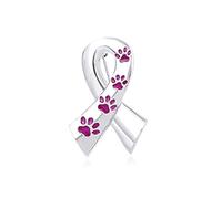 LLYANZ Spilla smaltata con stampa di zampe di cane e gatto, nastro rosa per la sensibilizzazione sul cancro al seno, spilla a forma di nastro, smaltato, na