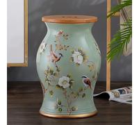 LLYLAFDC Barattolo di stoccaggio in ceramica con coperchio in bambù, Contenitore decorativo con motivo floreale e di uccelli, Contenitore ermetico multiuso per tè, caffè, zucchero(Green)