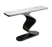 LLYLAFDC Consolle d'ingresso in pietra sinterizzata, Tavolo sottile moderno a base curva sagomata, Tavolo decorativo per corridoio e arredamento domestico(White+Black,100cm)