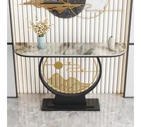 LLYLAFDC Consolle Moderna in Pietra Sinterizzata con Piano Effetto Marmo, Tavolo da Ingresso Stretto con Struttura in Metallo Oro e Base Rotonda Decorativa, Tavolino(Gray+Black,120cm)