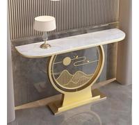 LLYLAFDC Consolle Moderna in Pietra Sinterizzata con Piano Effetto Marmo, Tavolo da Ingresso Stretto con Struttura in Metallo Oro e Base Rotonda Decorativa, Tavolino(White+Gold,120cm)