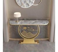 LLYLAFDC Consolle Moderna in Pietra Sinterizzata con Piano Effetto Marmo, Tavolo da Ingresso Stretto con Struttura in Metallo Oro e Base Rotonda Decorativa, Tavolino(Gray+Gold,150cm)