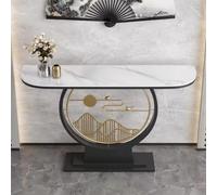 LLYLAFDC Consolle Moderna in Pietra Sinterizzata con Piano Effetto Marmo, Tavolo da Ingresso Stretto con Struttura in Metallo Oro e Base Rotonda Decorativa, Tavolino(White+Black,120cm)