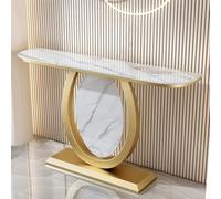 LLYLAFDC Consolle moderna in pietra sinterizzata, tavolo d'ingresso di lusso con base rotonda dorata e piano texturizzato, tavolino stretto d'accento per corridoio o soggiorno.(White+Gold,150cm)