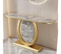 LLYLAFDC Consolle moderna in pietra sinterizzata, tavolo d'ingresso di lusso con base rotonda dorata e piano texturizzato, tavolino stretto d'accento per corridoio o soggiorno.(Gray+Gold,150cm)