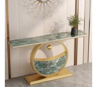 LLYLAFDC Consolle Moderna in Pietra Sinterizzata, Tavolo d'Inserto di Lusso con Base Rotonda Dorata, Tavolino Accento Stretto per Corridoio Soggiorno(Green+Gold,80cm)