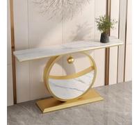 LLYLAFDC Consolle Moderna in Pietra Sinterizzata, Tavolo d'Inserto di Lusso con Base Rotonda Dorata, Tavolino Accento Stretto per Corridoio Soggiorno(White+Gold,80cm)