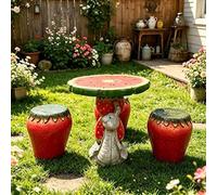 LLZJDDPLY 3 Pezzi Set Tavolo E Sgabelli Da Giardino A Forma Di Frutta, Resistente Agli Agenti Atmosferici Tavolo Da Esterno con Piano Anguria Sgabello Fragola per Giardino Balcone Bambini(2 seats)