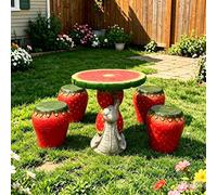 LLZJDDPLY 3 Pezzi Set Tavolo E Sgabelli Da Giardino A Forma Di Frutta, Resistente Agli Agenti Atmosferici Tavolo Da Esterno con Piano Anguria Sgabello Fragola per Giardino Balcone Bambini(4 seats)